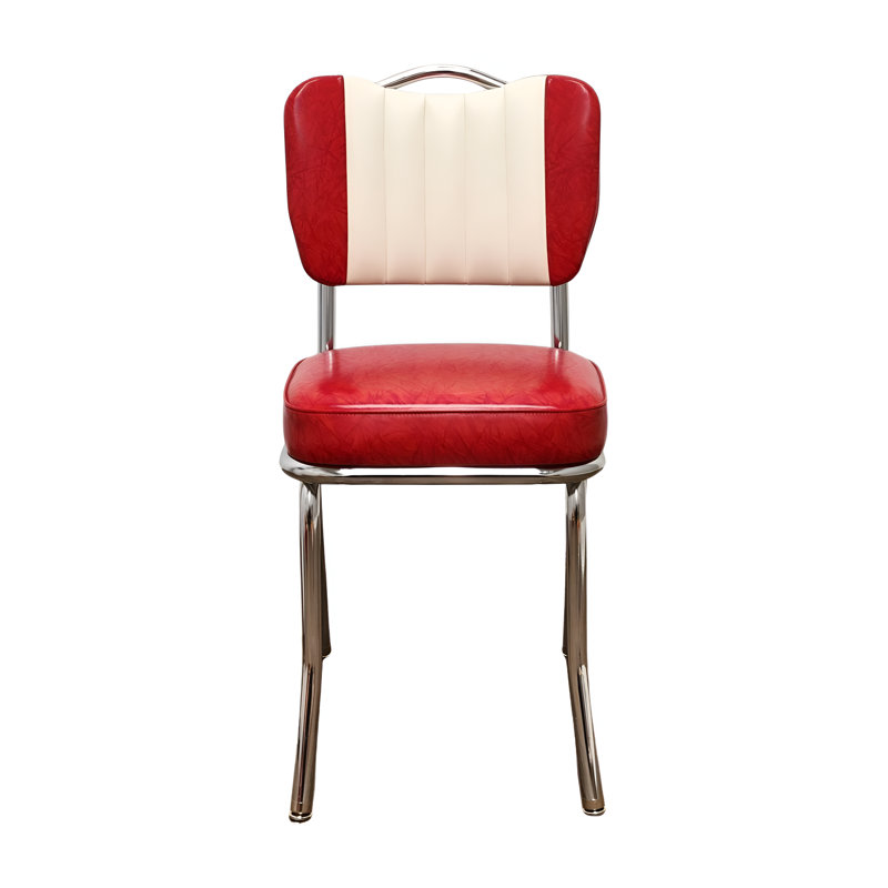 Retro Home Upholstered Handle Back Dining Chair, Cracked Ice Red/White