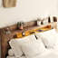 Base de lit double en bois sur plateforme avec tête de lit avec rangement et éclairage à DEL, 2 pour le chargement de l'appareil, fonction silencieuse, sans sommier, assemblage simple, grand sous le compartiment, brun foncé-1825732158