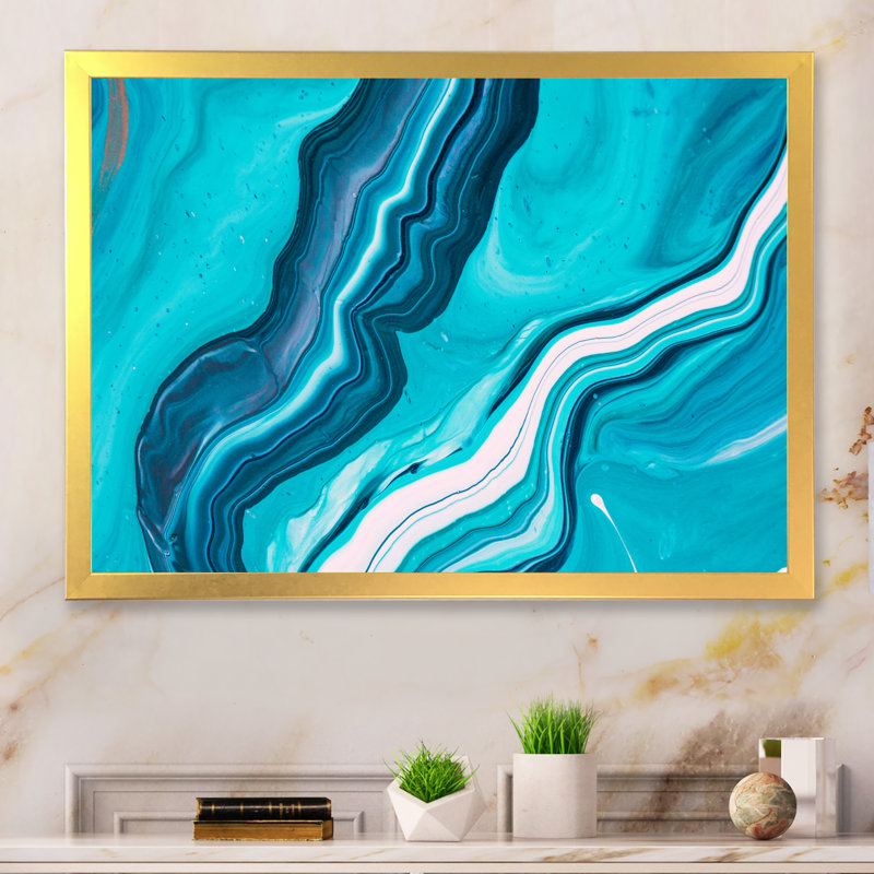 «Luxury Turquoise Marble River», reproduction d'art sur toile encadrée, H 8 po x l 12 po x P 1 po, Toile encadrée dorée
