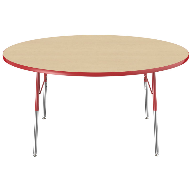 Table ronde à hauteur réglable, H 24 po x L 60 po x l 60 po, Érable / rouge, Gris