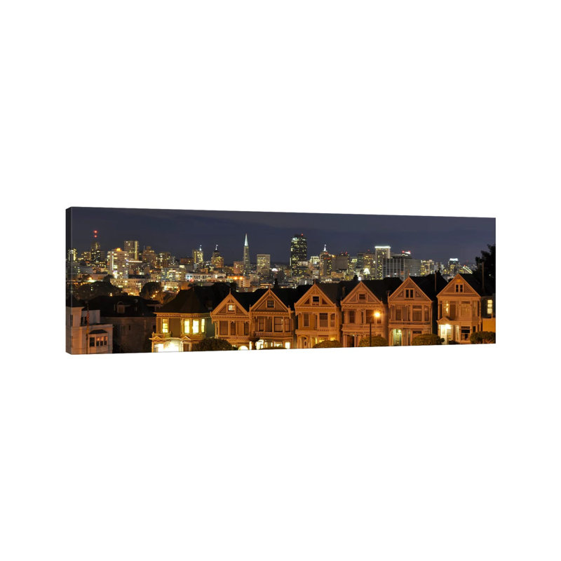 San Francisco Panoramic Skyline Cityscape (Night) - Wrapped Canvas Panoramic Print, 30.48 cm H x 91.44 cm W x 3.175 cm D