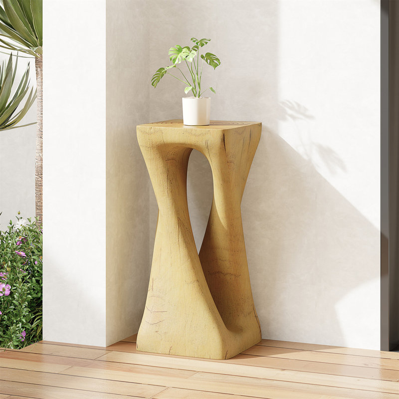 Esdert MGO Twist Shape Side Table, Natural, 26.8" H x 12.5" W x 12.5" D