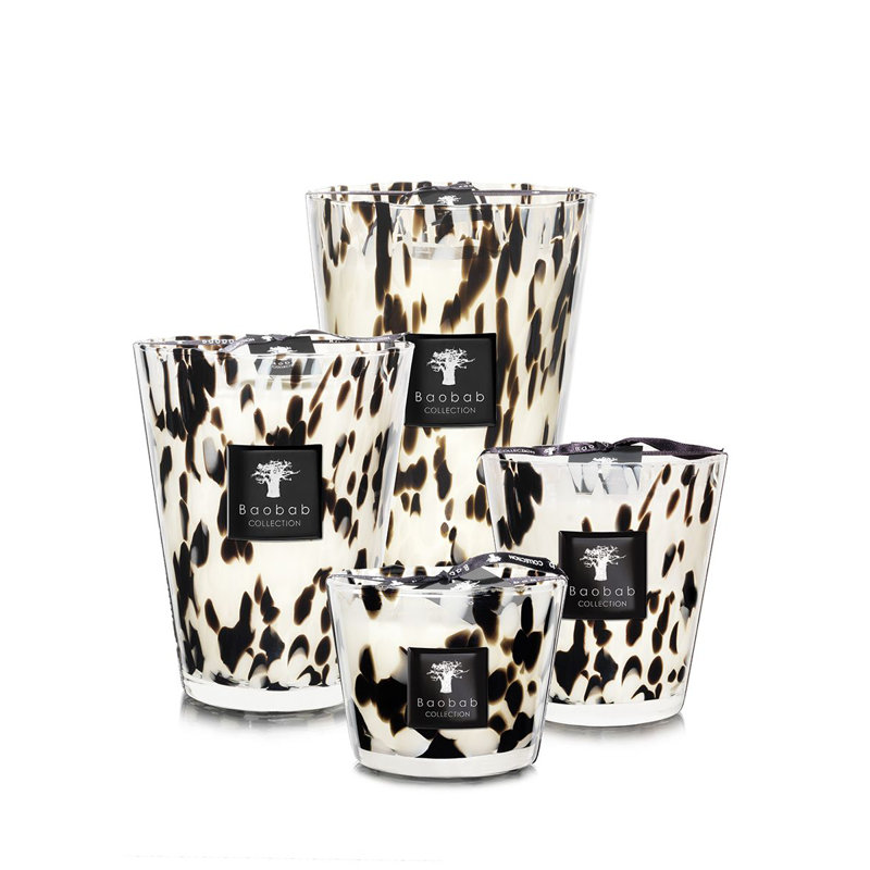 Pearls Black Candle, 13.8" H x 9.36" W x 9.36" D