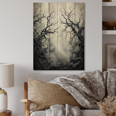 Arbre gris ombres éternelles I sur bois