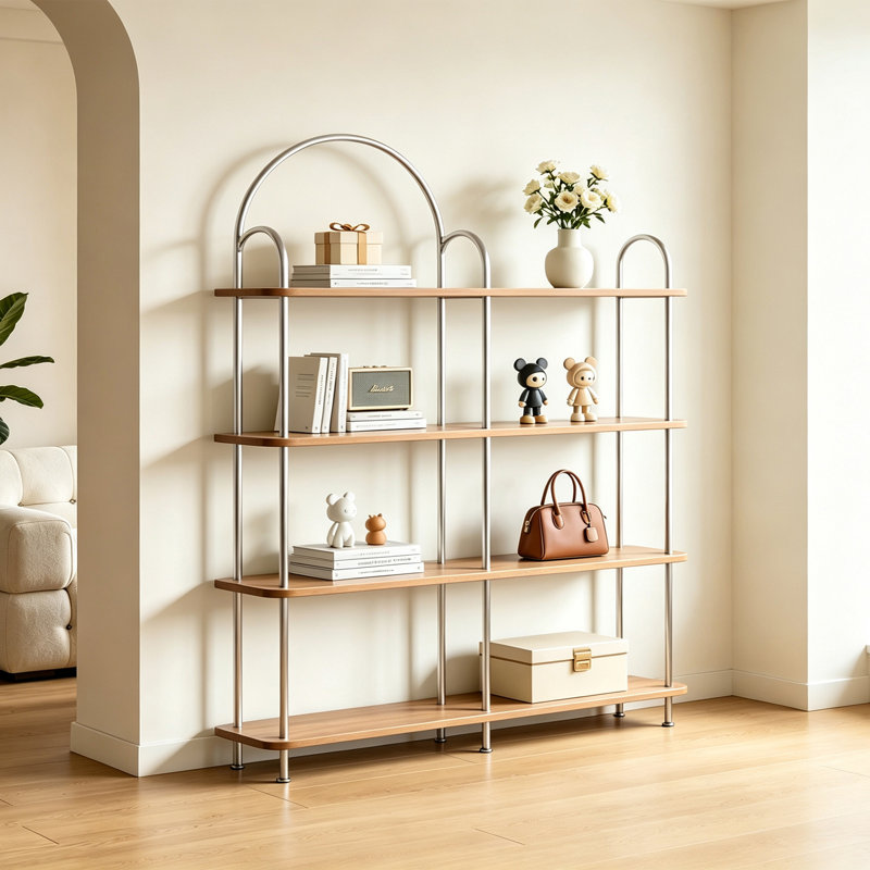 Arched Metal Frame Wood Display Shelf