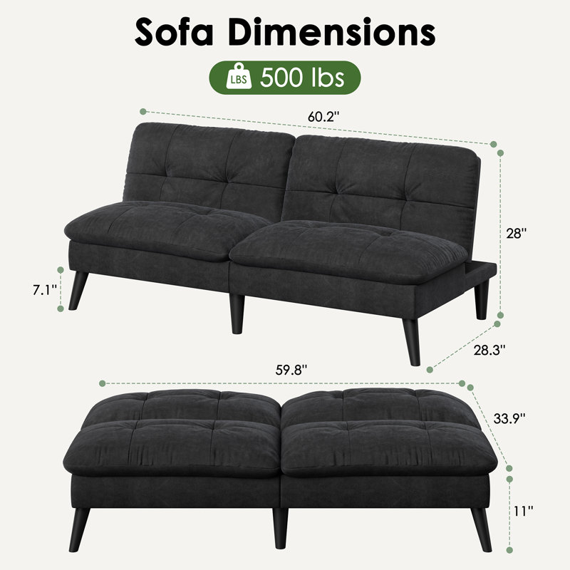 Futon convertible 60,2 po, Noir