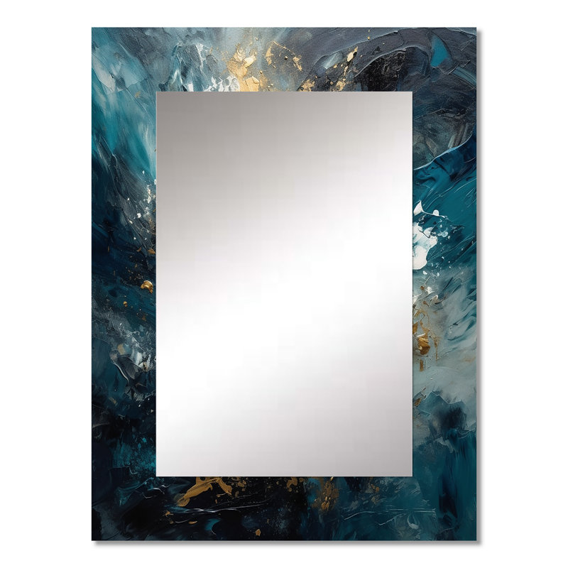«Blue Gold Transcendent Liquide II», miroir mural unique en marbre, 32 po x 24 po