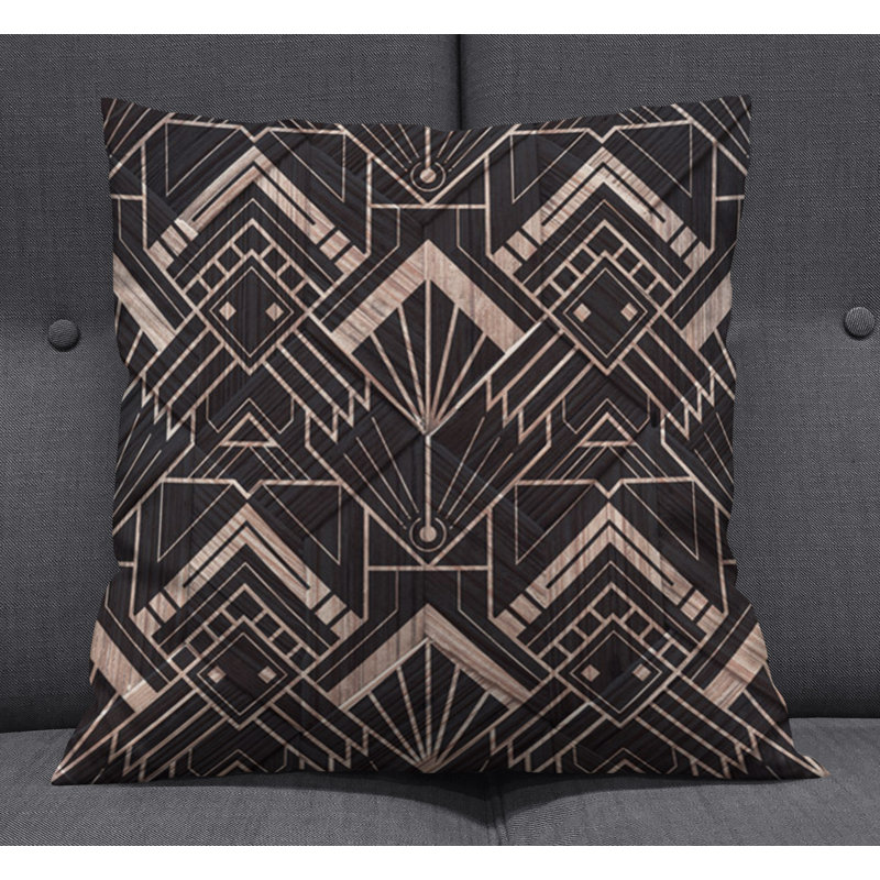 Throw Pillow With Insert, 16"H x 16"W, Black/Brown Art Deco 1