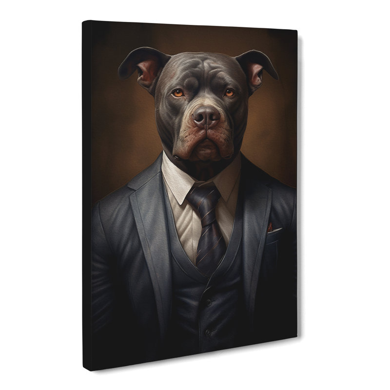 Staffordshire Bull Terrier In A Suit - Print, 60cm H x 40cm W x 3cm D