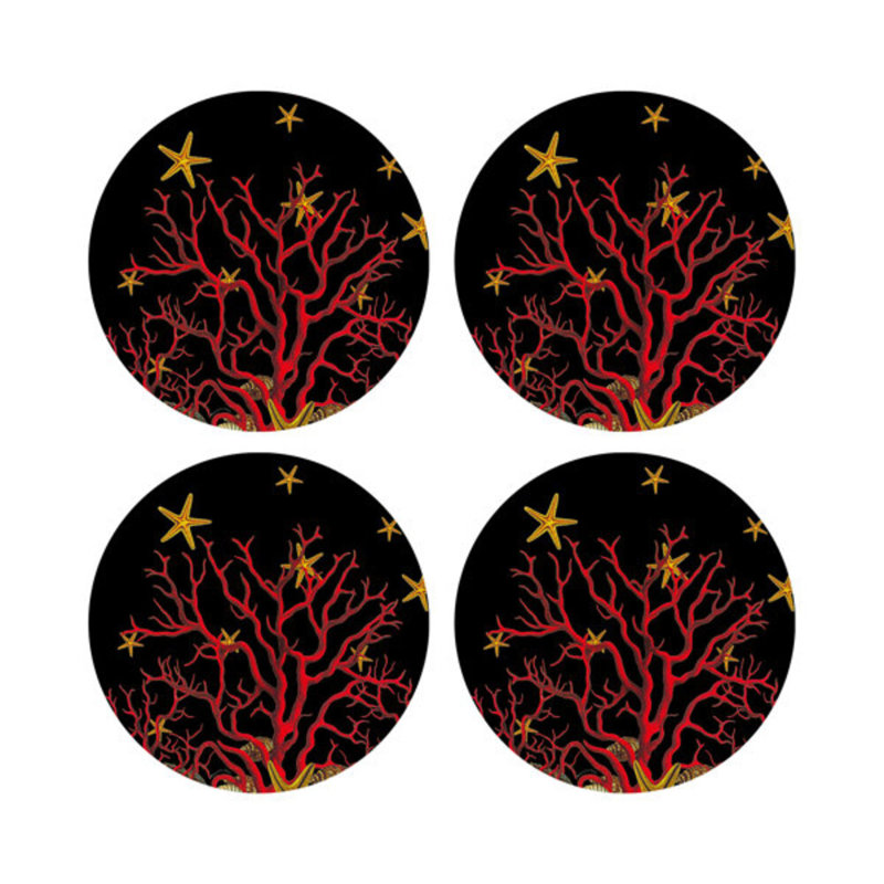 Sous-verres ronds corail en cuir végétalien noir, Noir