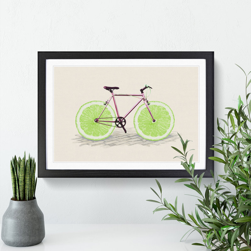 Lime Bicycle - Picture Frame Painting, Black Framed, 65cm H x 90cm W x 2cm D