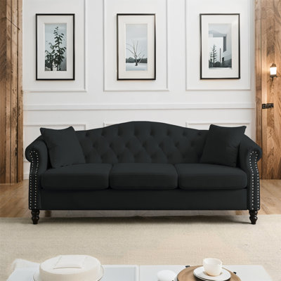 Gurnsey Velvet 2-Seater Sofa with Rolled Arms & Pillows