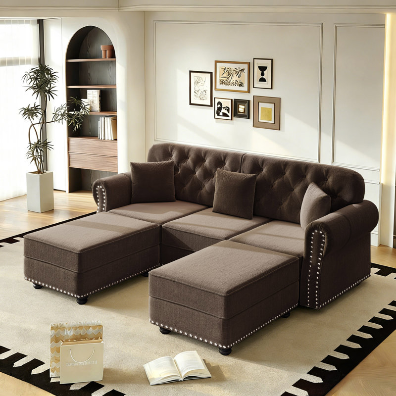 Canapé Chesterfield Mid-Century, Brun