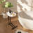C-shaped side table in white, modern wood top with metal frame design for sofa and bedside placement-114039279