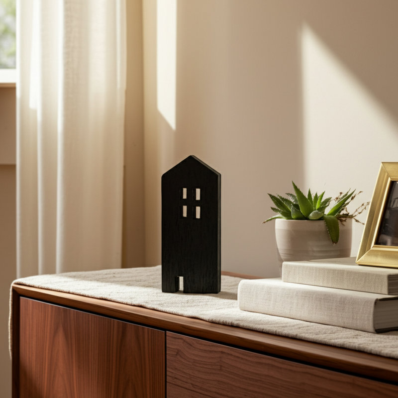 House Sculpture for Home Decor – Modern Decorative Objects and Figurines for Shelf Styling or Kitchen Decor – Tabletop Accent for Indoor Statues and Decorations – Black