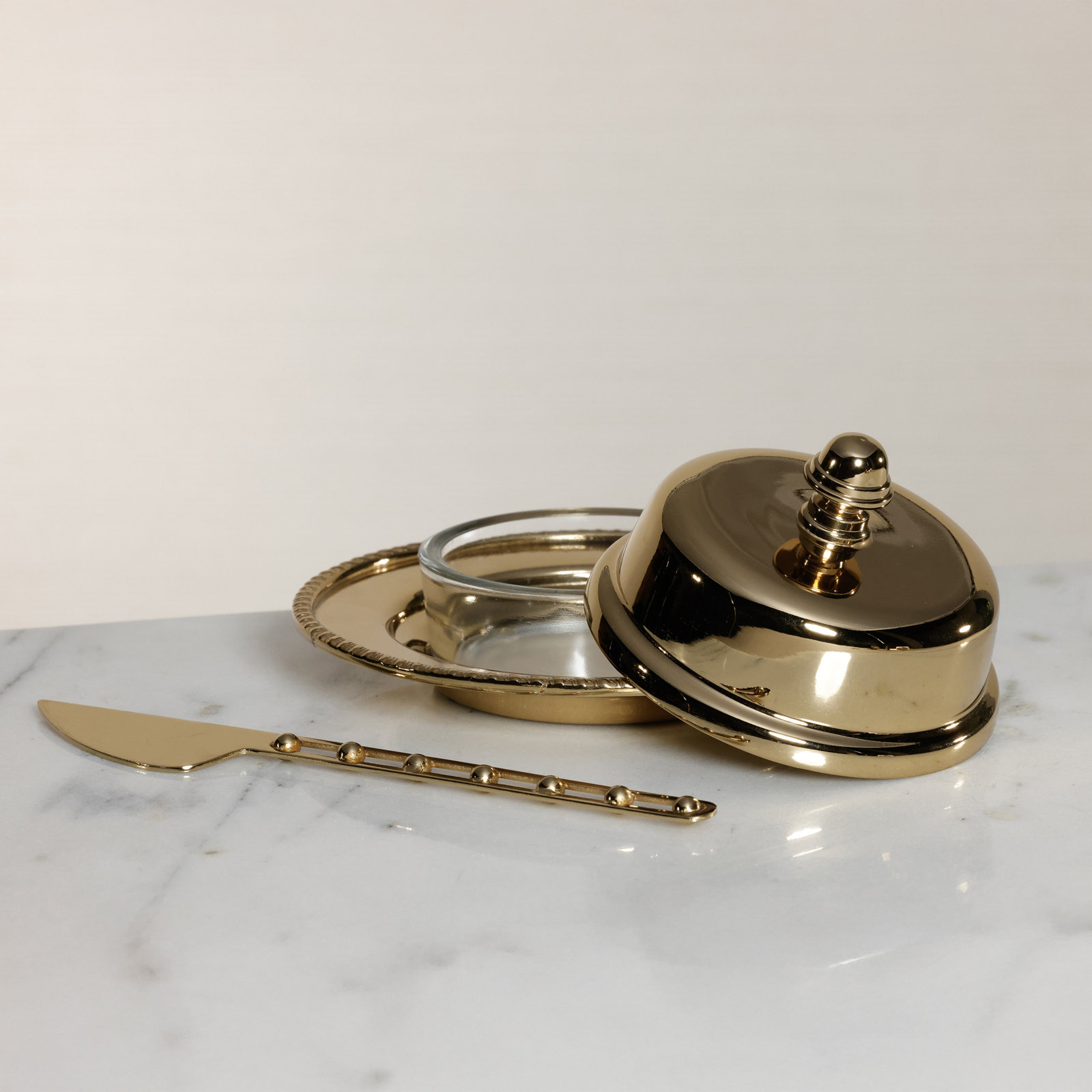 Parisian Butter Dish with Cover and Glass Insert, Gold