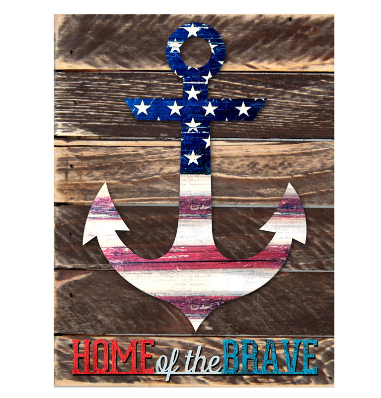 Décoration murale « home of the brave » rustique patriotique anchor Americana, H 8 po x l 6 po x P 1,5 po