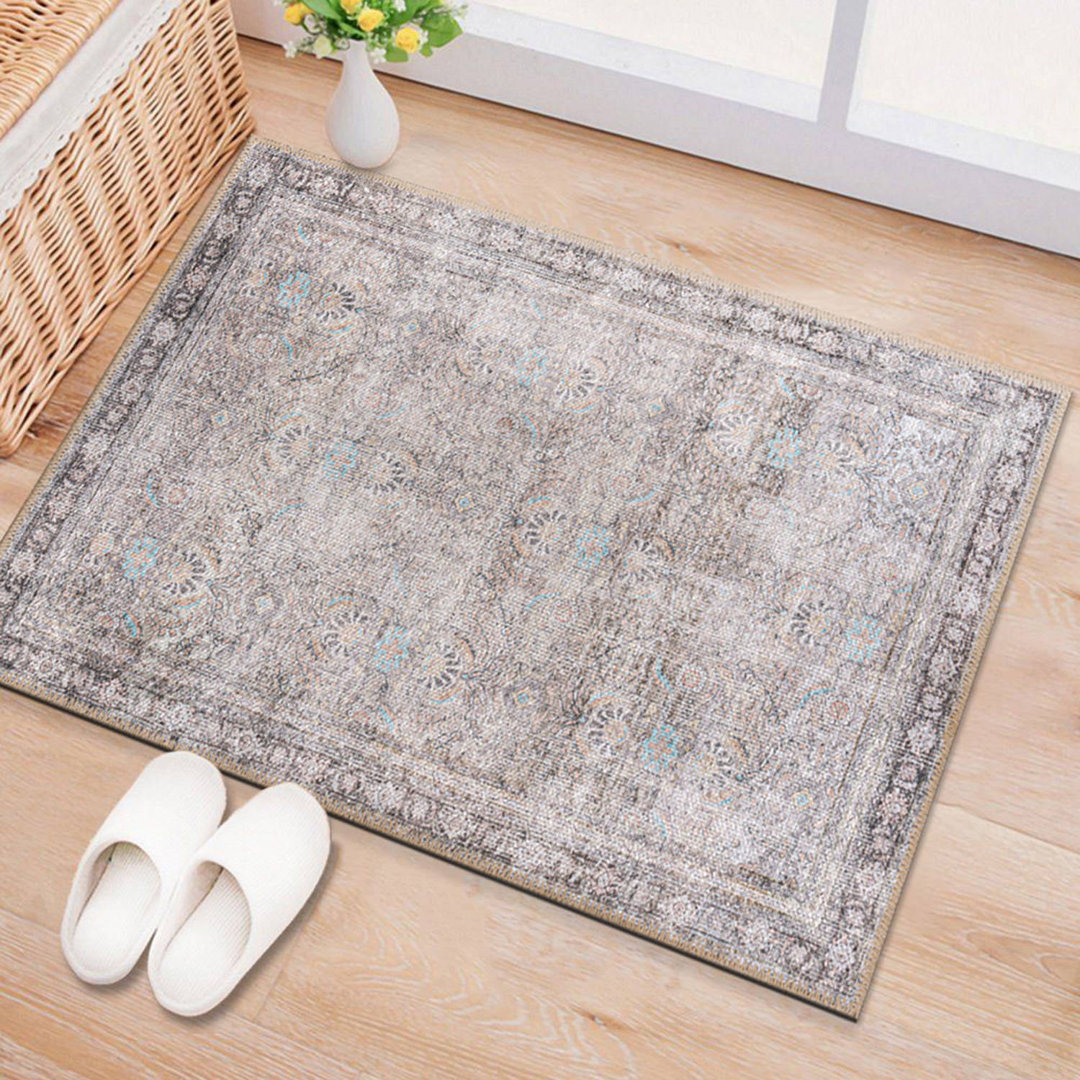 Griffey Machine Washable Ivory/Gray Non-Slip Backing Area Rug Trent Austin Design® Rug 