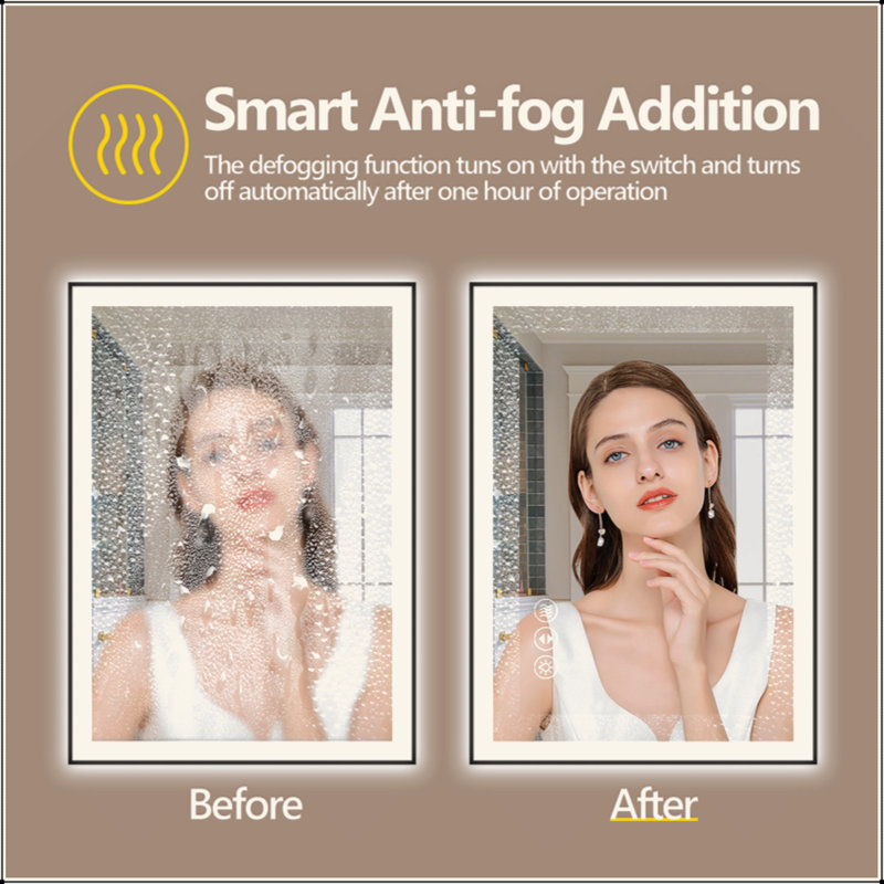 Miroir de salle de bain sans cadre à DEL avec fonctions intelligentes à intensité variable et antibuée, certifié UL pour la sécurité et la durabilité