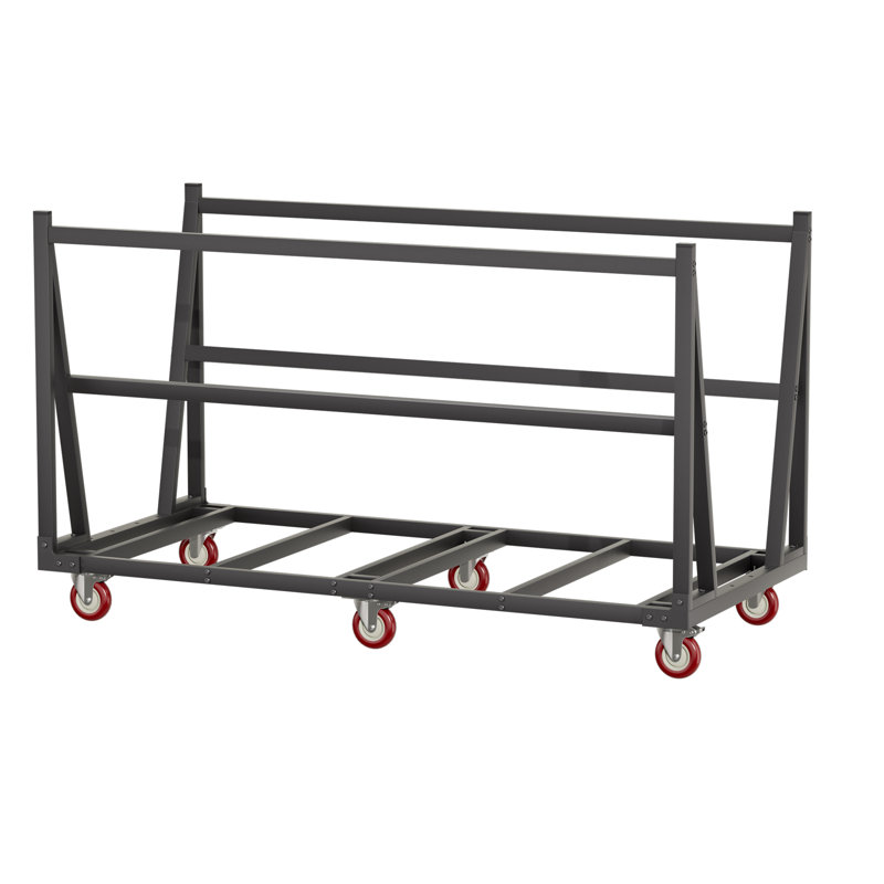 Chariot de chantier robuste de 70,9 pouces pour panneaux et bois d'œuvre, capacité de charge de 3000 lb, roues avec freins à 360°, support réglable pour contreplaqué, plaques de plâtre, fenêtres et grumes.