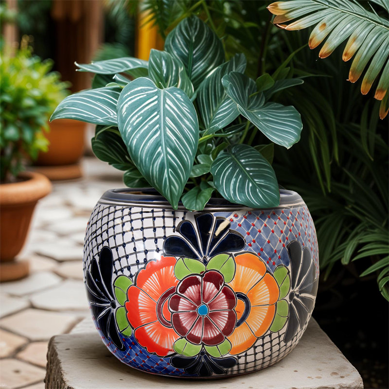 Desert Bloom Talavera Round Planter in Blue