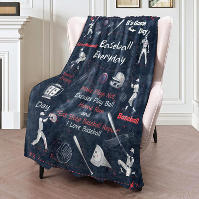 Baseball Everyday Flannel Blanket 30x40in,  Sports Throw with Players, Bats, and Motivational Quotes, Soft Lightweight Blankets for Teens,  Ball Fans Room Decor Gifts