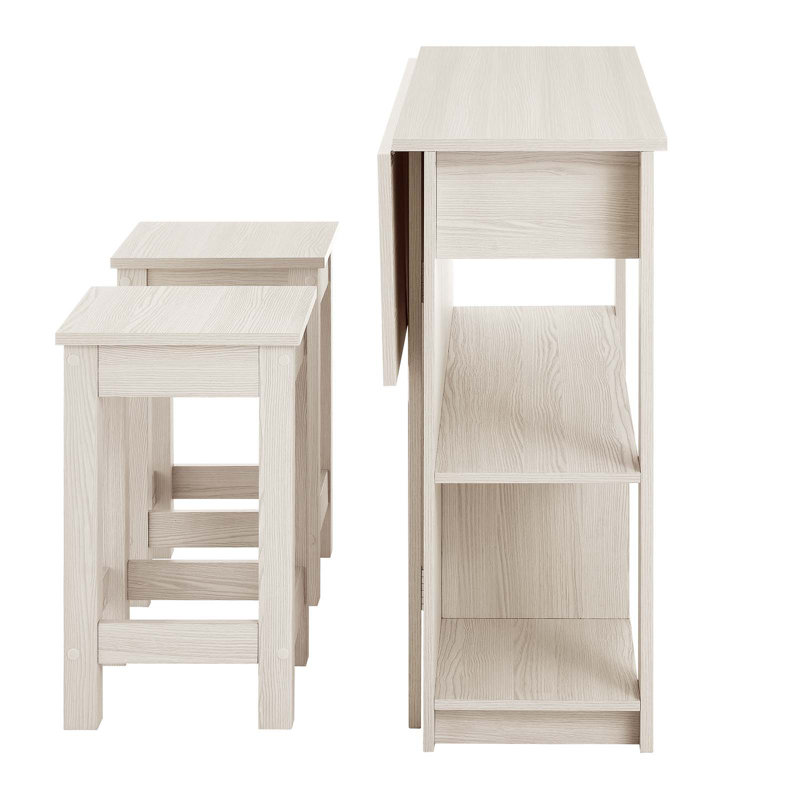 Meadowbrook White 3-Piece Kitchen Island Set with Stools