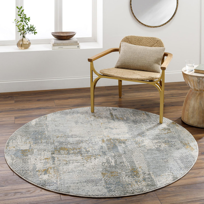 Tapis vert olive tissé à la machine Delia, Rond 5 pi 3 po