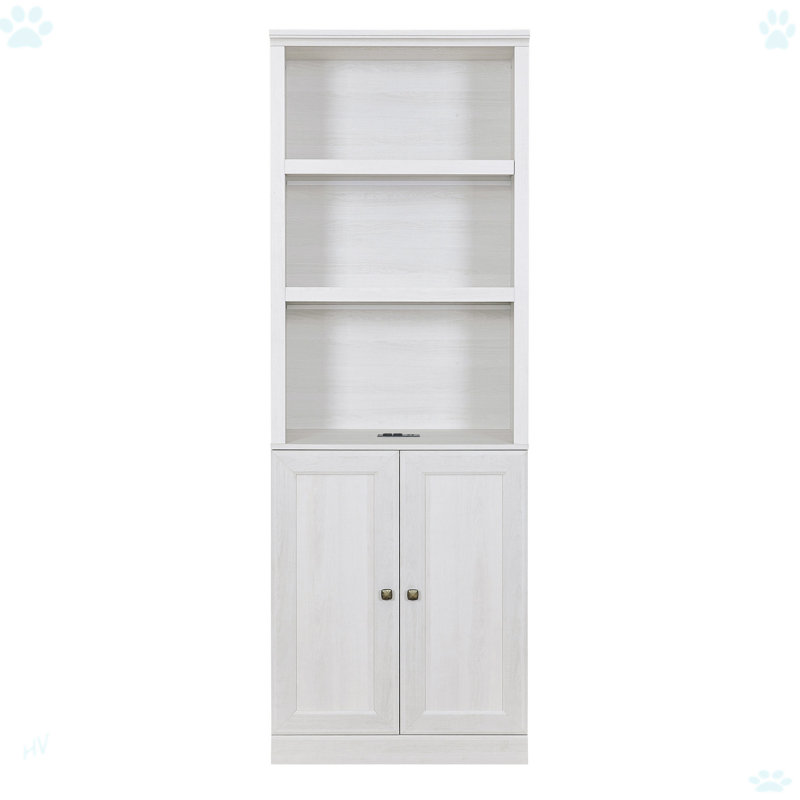 1 Doors Bookshelf With USB Port And 3 Open Shelves Bookcase Side Cabinet