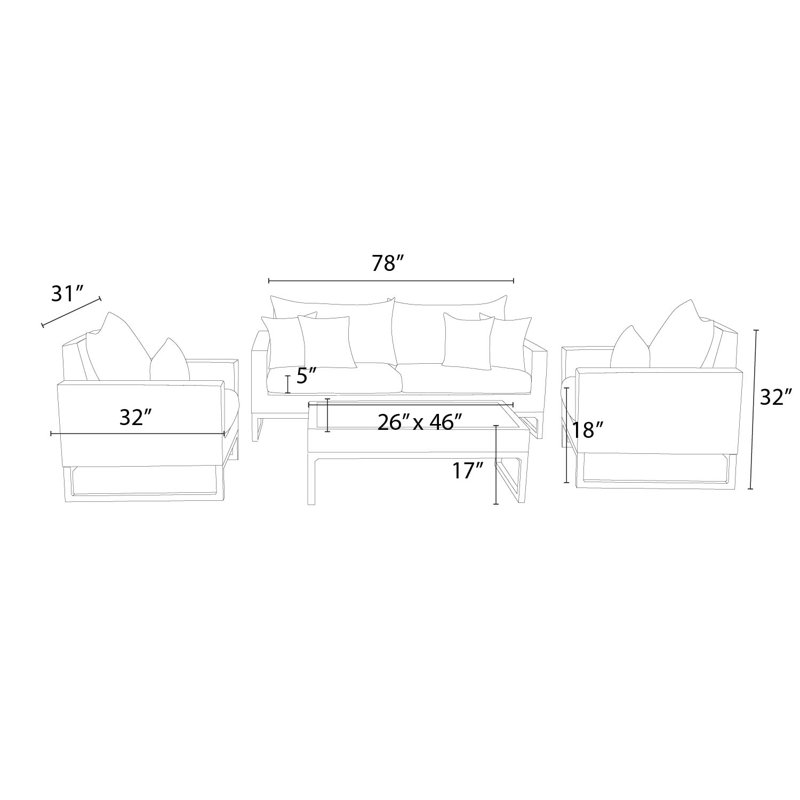 Milo 4 Piece Rattan Sunbrella Sofa Set with Cushions, Canvas Spa Sunbrella® Canvas, Brown
