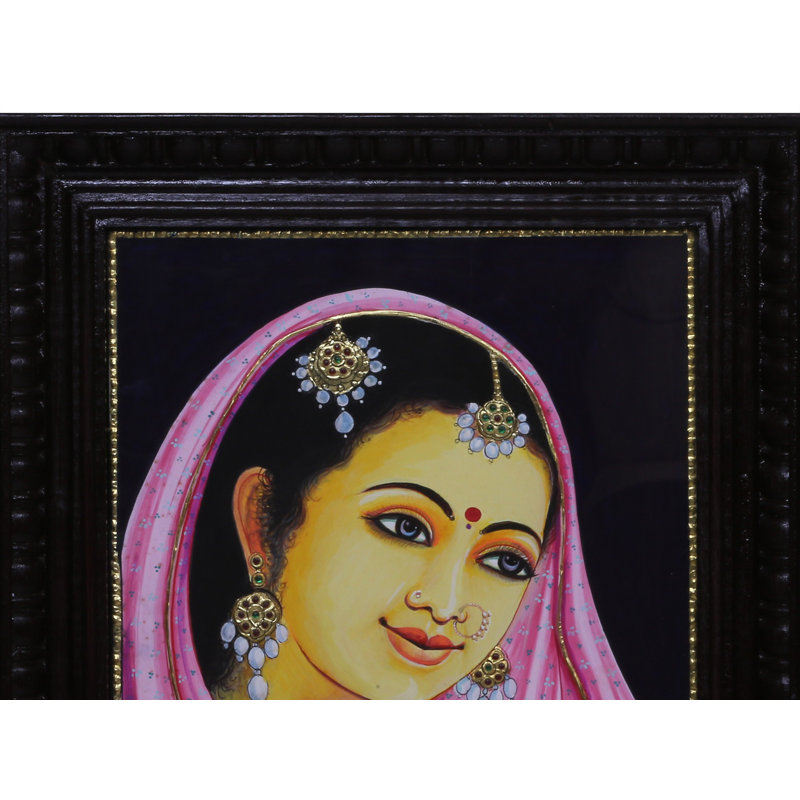 Tanjore, peinture de visage de femme | Couleurs traditionnelles avec or 24 carats | Avec cadre