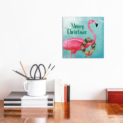 Christmas Flamingo Text by Jace Grey - Wrapped Canvas Print