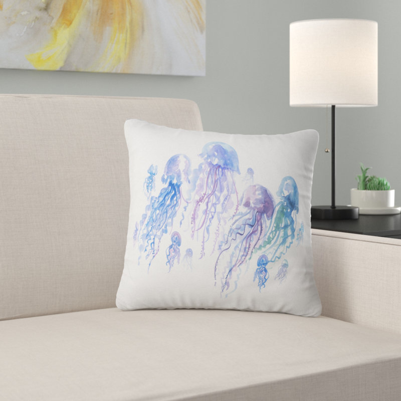 Blue Blue Jellyfish Group - Coussin imprimé animal, 16 po x 16 po, Coussin décoratif