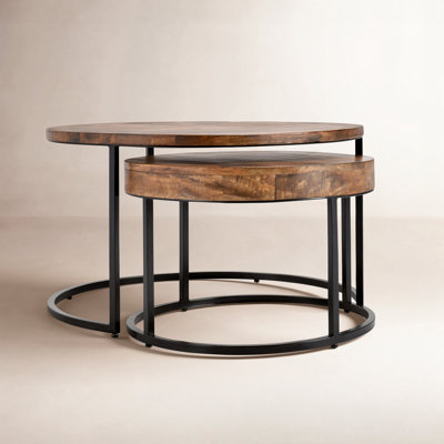 2-Piece Solid Wood Nesting Table Set