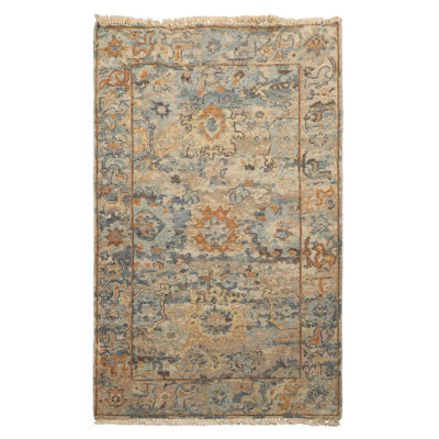 Tapis transitionnel Oushak beige en laine noué à la main 3 x 4 pi 9 po