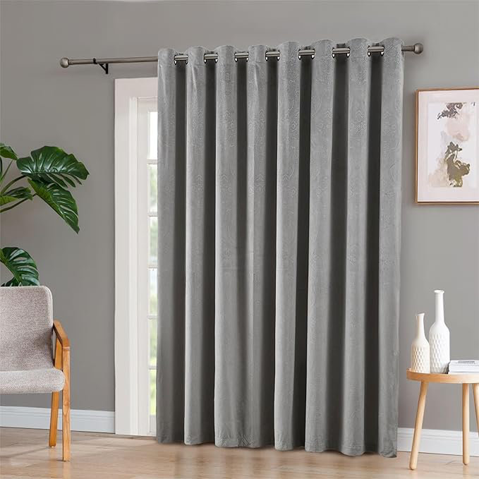 Velvet Sliding Glass Door Curtain. Extra Wide Silver Curtains Work As Patio Door Curtains Or Room Divider Panel., Silver