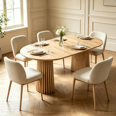 70.9" Oval Extendable Design Dining Table with Slatted Table Legs