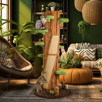 91" Elizha Solid Wood Large Cat Tree Tower Condo