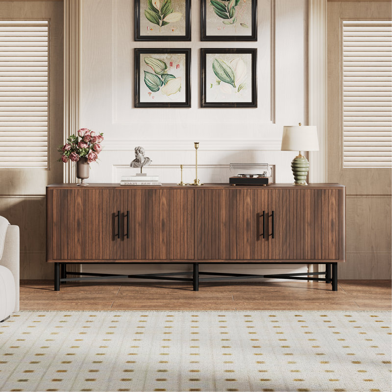 Functional 4-Door TV Cabinet – 2 Storage Spaces, Adjustable Shelves, Ideal For Living Room Organization, Chestnut