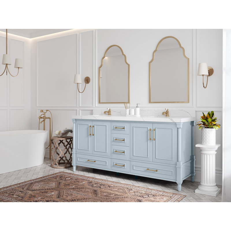 Moncef 72 po X P 22 po Meuble-lavabo double D D Evergreen, Bleu, Blanc