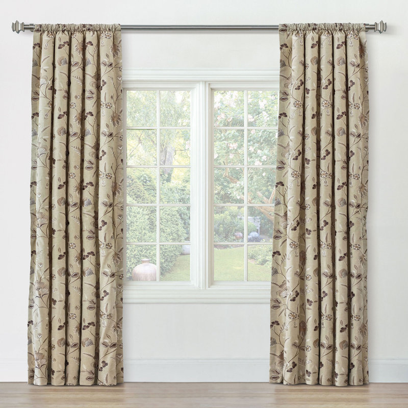 Promenade Embroidered Curtain Panel In Stone, Taupe, 96" W x 108" L