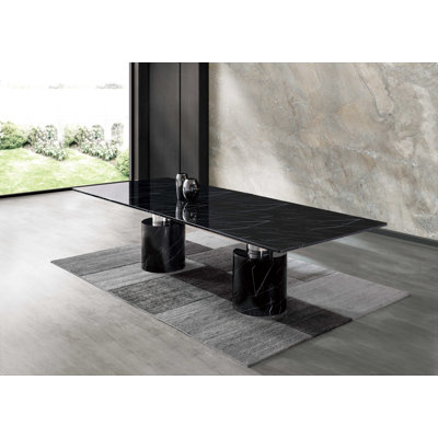 120" Black Marble Double Pedestal Base Dining Table