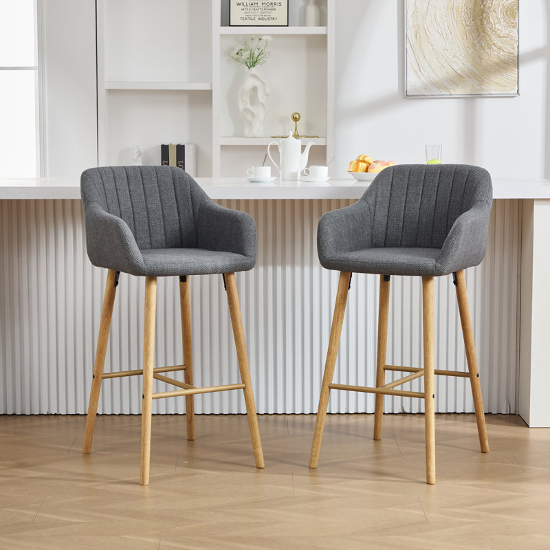 Ensemble de 2 tabourets de bar modernes avec îlot de cuisine avec dossier, accoudoirs, repose-pieds et pieds en bois massif