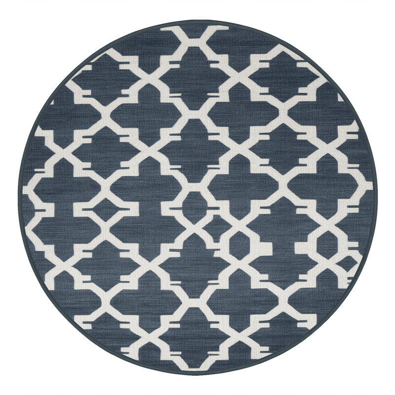 Tapis gris en treillis lavable à la machine, Rond 7 pi