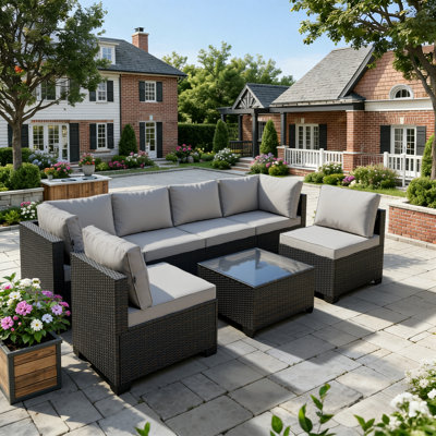  Patio Furniture Set - All-Weather,Water-Resistant - 7 Piece Patio Wicker Rattan Sectional Sofa, Modular Outdoor Conversation Set for Backyard, Garden, Poolside, Balcony
