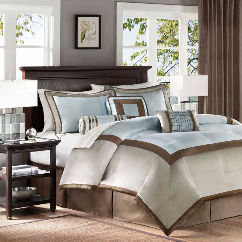 Genevieve Queen Blue and Brown 7-Piece Comforter Set
