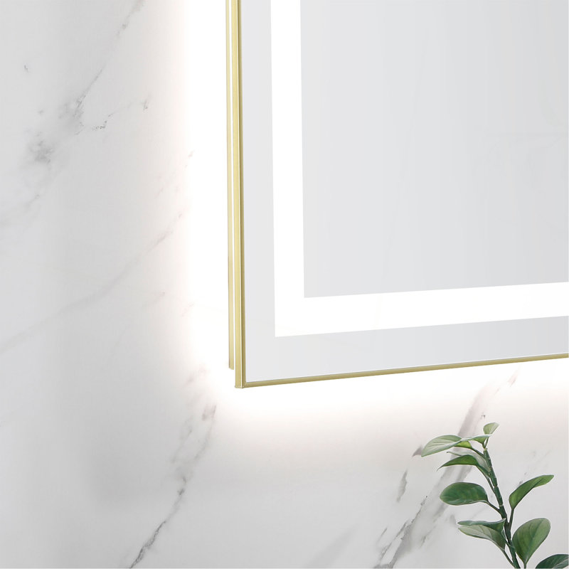 Miroir de salle de bain à DEL avec façade et rétroéclairage, miroir de meuble-lavabo mural avec cadre en aluminium, antibuée, mémoire, 3 couleurs, gradation continue