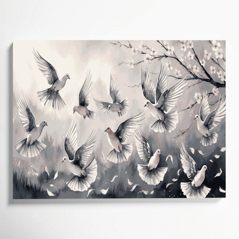 «Birds Mourning Dove», art mural sur toile beige, H 11 po x l 14 po