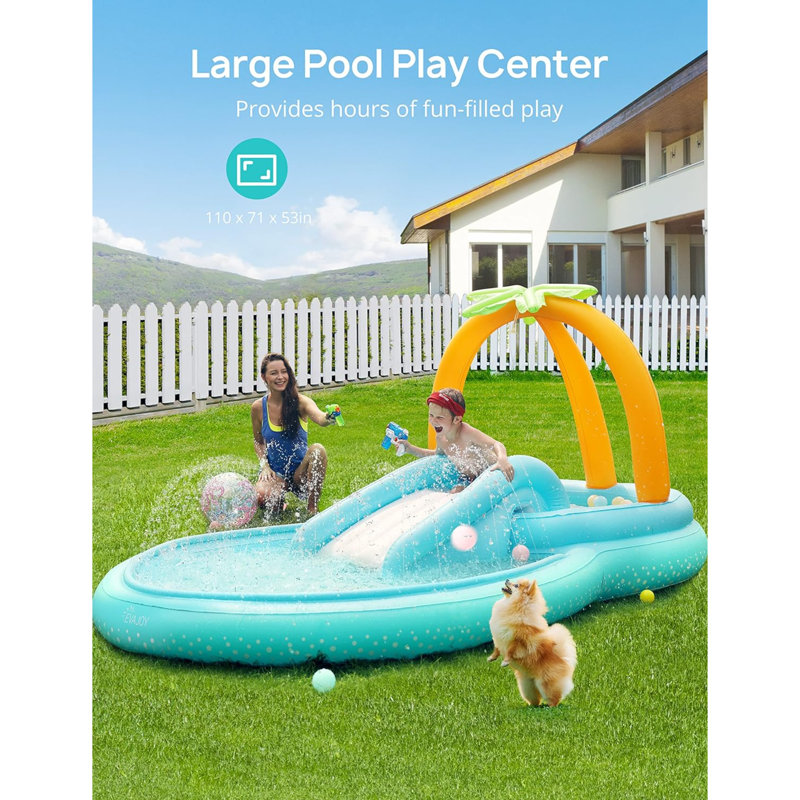 Kiddie Pool, Inflatable Play Center Kids Pool With Slide, Water Sprayers Thickened Wear-Resistant Full-Sized Swimming Pool For Kids Toddler Children, Garden Backyard & Indoor Use 110”X71”X53”