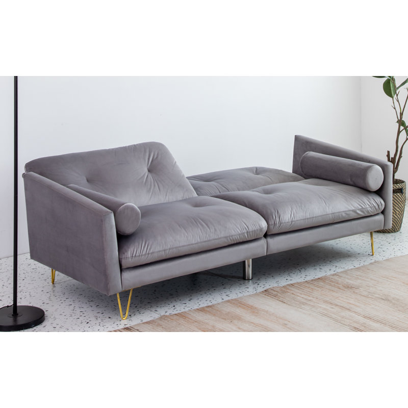 Odysseus 3 Seater Convertible Velvet Sleeper Sofa, Silver